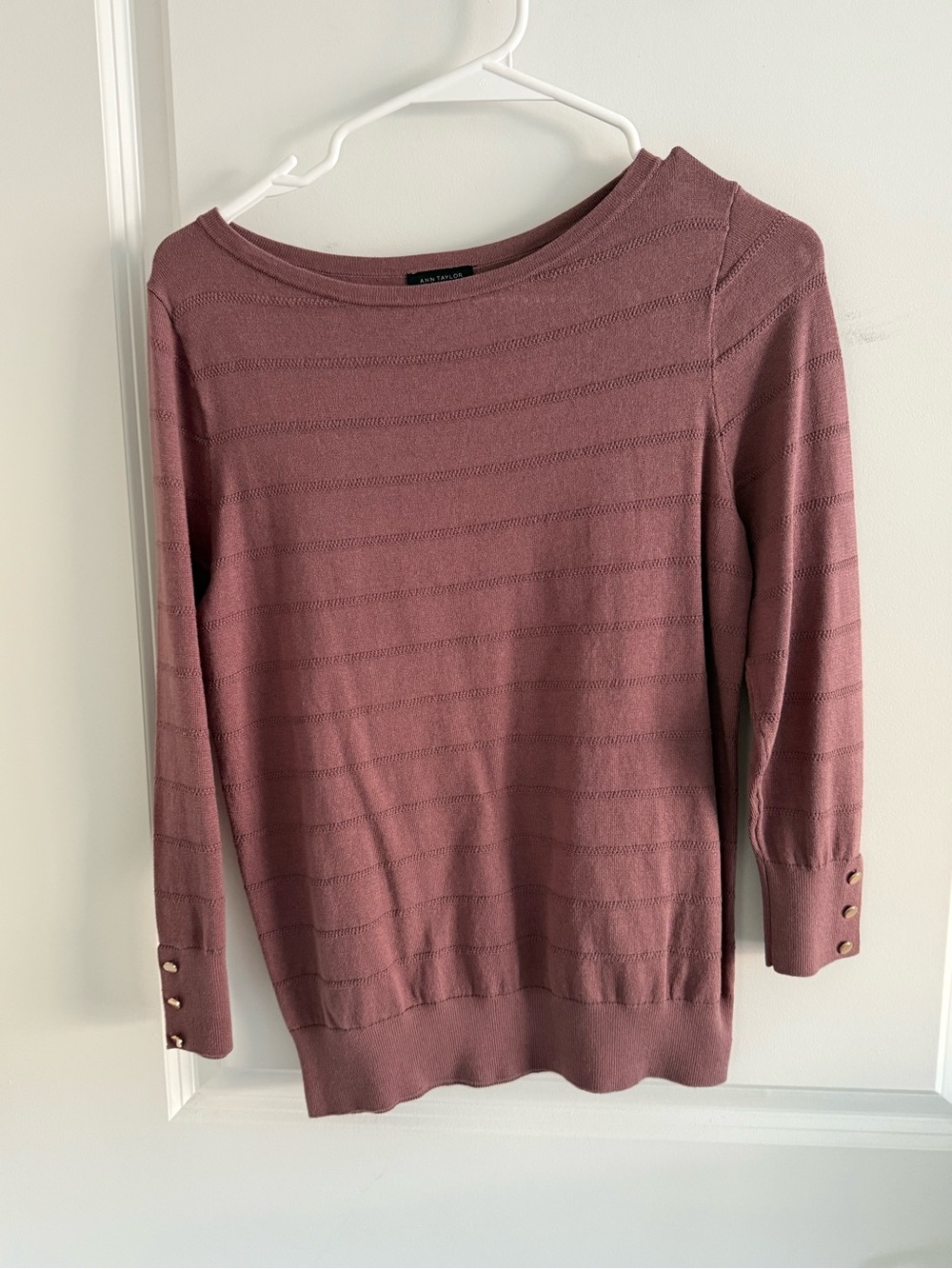 Ann Taylor Factory Mauve Pink -Boatneck- Button-Cuff Sweater - Small